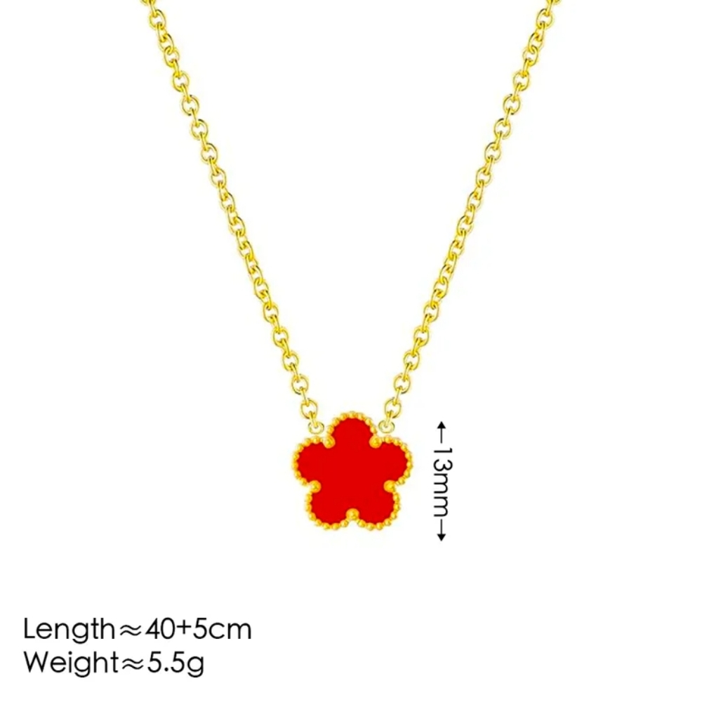 Set 2pc Stainless Steel Five-Leaf Clover Jewelry Set 18k Gold-Plated
